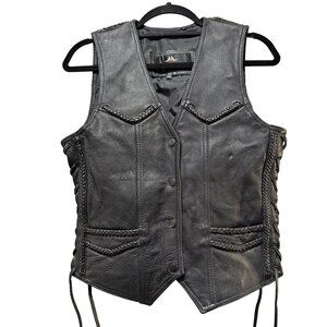 McClintock Heritage Collection women's sz M black leather laced motorcycle vest